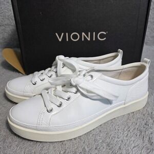 Vionic Winny White Leather‎ Croc Embossed Sneakers Tennis Shoes Women's 9.5